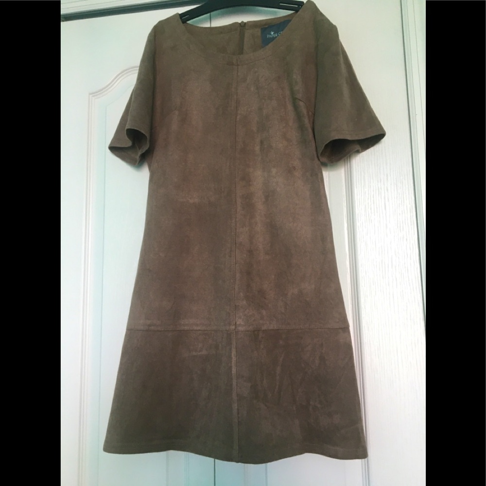 Ladies paper Crane faux suede dress. NWOT